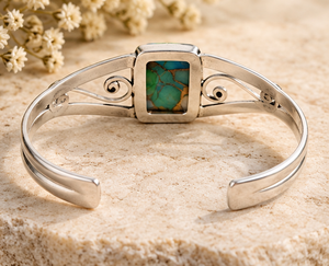 Brazalete de Plata de Ley con Dalia de Pavo Real y Turquesa – Joyería de Piedras Preciosas con Mosaico Colorido, Joyería Artesanal al por Mayor - Product Image 2