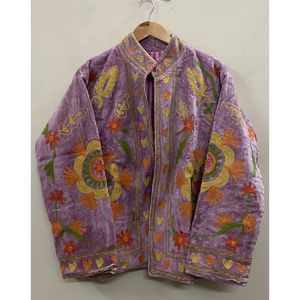 <b>Women's</b> Purple <b>Velvet</b> <b>Jacket</b> Mandarin Collar Floral Embroidery Prairie Chic Autumn Coat Handmade Suzani <b>Velvet</b> <b>Jacket</b> - Product Image 6