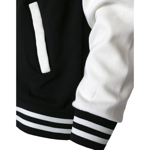 <b>Men's</b> Black <b>White</b> Regular Fit Preppy Style Turn-down Collar Polyester Shell Cotton Lining Varsity <b>Jacket</b> Available For Sale - Product Image 2