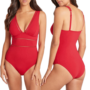 Women One Piece Swimsuit Halter Neck High Waist Stretch Swimwear Solid Color Push Up - Product Image 5