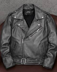 Veste moto en cuir PU pour homme, col rabattu, fermeture éclair, coupe ajustée, couleur unie, manches classiques, automne - Product Image 3