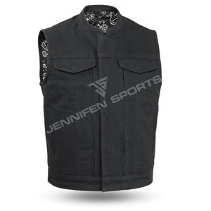 Gilet en toile 100% coton personnalisé, coutures noires, fermeture éclair, gilet de motard pour homme, doublure intérieure imprimée par sublimation, bandana - Product Image 1