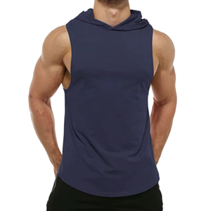 Camiseta sin Mangas con Capucha para Hombre, Color Sólido, Corte Regular Informal, Ropa Deportiva Negra - Product Image 2