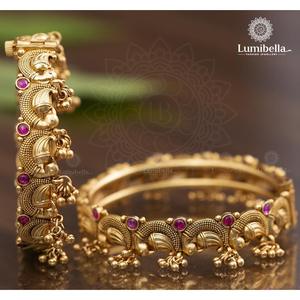 Peacock Golden <b>Copper</b> <b>Bangles</b> with Pearl and Diamond Accents - Product Image 3