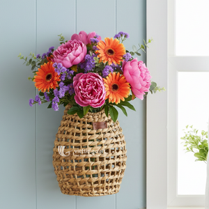 Water Hyacinth Hanging Flower <b>Basket</b> <b>with</b> <b>Handle</b>, Decorative <b>Wicker</b> Storage <b>Basket</b> for Home & Garden - Product Image 2