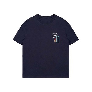 Camiseta de Manga Corta Azul Marino para Hombre con Estampado Geométrico en el Frente, Logotipo, Corte Regular, Cuello Redondo, 100% Algodón Jersey - Product Image 1