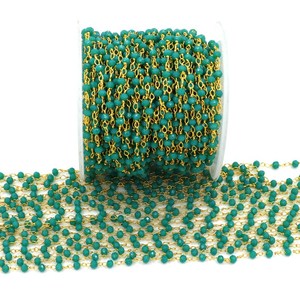Chaîne de chapelet plaquée or avec perles rondes facettées en chrysoprase hydro, fil enroulé, 3 mm, fournitures pour la fabrication de bijoux - Product Image 4