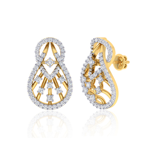 Boucles d'oreilles clous en or jaune 18 carats avec halo de diamants en forme de poire, diamants de laboratoire taille ronde et baguette, bijoux de luxe raffinés - Product Image 2
