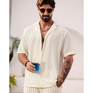 เสื้อชายหาดฤดูร้อนสำหรับผู้ชาย เสื้อเชิ้ตคิวบาแบบลำลองมีกระดุมและดีไซน์โปร่ง สำหรับวันหยุดและการสวมใส่ในชีวิตประจำวัน - Product Image 5