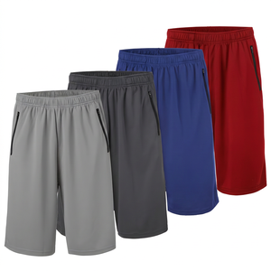 Shorts Bermuda pour hommes en polyester à séchage rapide avec poches, taille mi-haute élastique, couleur unie, style décontracté, gris, bleu, noir - Product Image 2