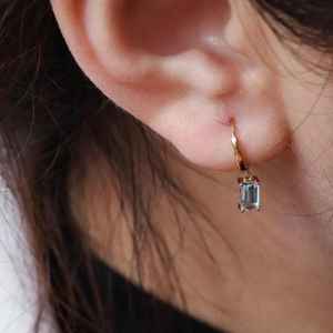 Boucles d'oreilles uniques en aquamarine, argent sterling 925, plaqué or 14 carats, faites à la main, bijoux fins personnalisés, cadeau pour femmes - Product Image 2