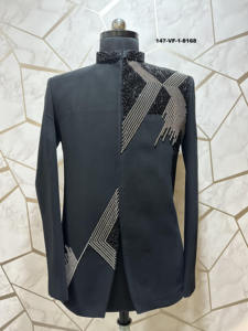 Sherwani pour homme, col mandarin, motif crête d'ébène, sans plis, pour mariage festif, en tissu TR Lachka de qualité supérieure, vêtement traditionnel noir - Product Image 6