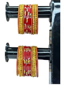 ชุดกำไลข้อมือทองชุบเงางามทันสมัยประดับมุกเทียมและแก้วสีแดงสำหรับผู้หญิง เหมาะสำหรับงานแต่งงาน - Product Image 2