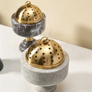 Quemador de incienso de mármol de lujo Mabkhara con tapa de acero inoxidable, quemador de Bakhoor árabe, quemador de Oud, decoración para el hogar, soporte para incienso - Product Image 5