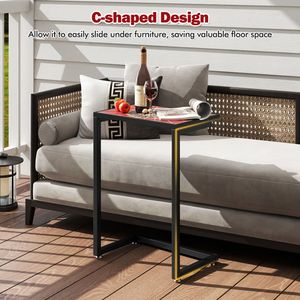 Tavolino Laterale a Forma di C Impermeabile per Esterni con Piano in Ceramica e Telaio Leggero in Alluminio per Patio e Giardino - Product Image 3