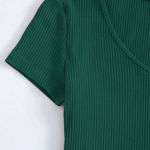Camiseta Corta para Mujer, Cuello Redondo, Cómoda, Informal para Uso Diario, Tejido Transpirable para Conjuntos de Verano - Product Image 3