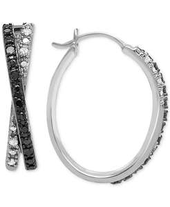 Diamant noir (1/10 ct.) T.w.) & Diamant blanc (1/20 Ct.) T.w.) Boucles d'oreilles Crossover Hoop en argent sterling |   Macy's - Product Image 1