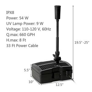 Bomba de Filtración para Estanques 4 en 1 con Fuente y Equipo de Desinfección, Equipo Acuático Multiusos - Product Image 4