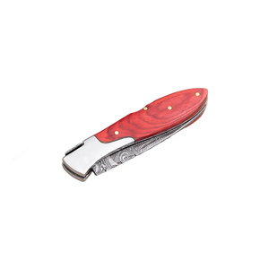 Cuchillo de Bolsillo Burraq Hecho a Mano de Acero de Damasco, Hoja de Punta Caída, Mango de Madera, Funda de Cuero - OEM/ODM Disponible para Regalos y Uso en Exteriores - Product Image 2