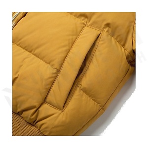 Yellow Quilted Jacket With Fox Fur Collar Full Sleeve Winter Windproof Thick Polyester Filling Short Length Zipper Closure - Product Image 5