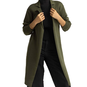 Cárdigan Largo de Punto Verde Oliva para Mujer, de Alta Calidad, Manga Larga, Cuello con Muescas, Color Sólido, Estilo Minimalista, para Otoño - Product Image 6