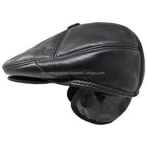 Gorras de Cuero Genuino para Hombre de Alta Calidad, con Orejeras, Estilo Casual, Nueva Moda, Gorras de Cuero Estilo Newsboy con Logotipo Personalizado OEM - Product Image 4