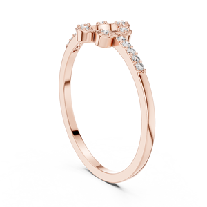 Bague en or rose à fleurs ouvertes avec diamant de laboratoire pour femme, avec bande d'accentuation en diamant rond, bijoux fins élégants - Product Image 3