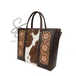 Bolso Tote de Cuero Genuino de Vaca con Diseño Floral Grabado a Mano, Estilo Vintage, Asa Superior, Bandolera, para Viaje y Oficina, para Mujer - Product Image 2