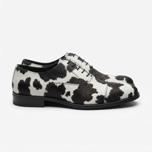 Genuine Leather Cow Print Oxfords Round Toe Lace-Up Breathable Men's <b>Dress</b> Shoes All Seasons <b>Rubber</b> Outsole - Product Image 3