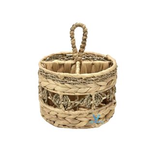 Support à ustensiles de cuisine tressé à la main en jonc de mer, jacinthe d'eau et rotin – Organisateur de couverts naturel pour comptoir de cuisine - Product Image 6