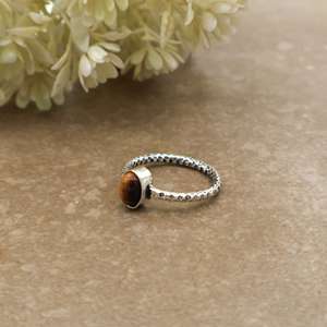 Handmade Brass 925 <b>Silver</b> Plated Natural Tiger Eye Bezel Set Dainty Oval Gemstone <b>Solitaire</b> Textured Hammered Band Boho <b>Ring</b> - Product Image 4