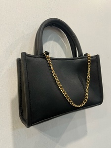 Black PU Handled Shopping <b>Bag</b> With Gold Chain Strap <b>Medium</b> <b>Size</b> Daily Use - Product Image 3