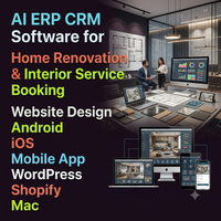 Software de IA para ERP y CRM para renovación del hogar y diseño de sitios web de reserva de servicios de interiorismo, aplicación móvil para Android e iOS, WordPress, Shopify, Mac