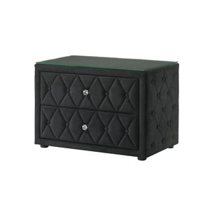 Comodino Elegante in Velluto con Design Trapuntato a Diamante, Piano in Vetro e Due Spaziosi Cassetti in Legno - Product Image 2