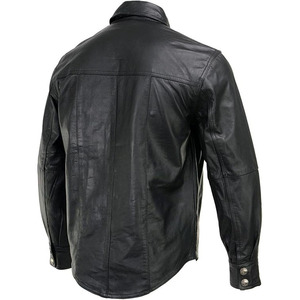 SAMROZ SPORTS Men's Premium Black Leather Casual Biker Rider Shirt w/Vintage 5 Cent Buffalo <b>Buttons</b> - Product Image 2