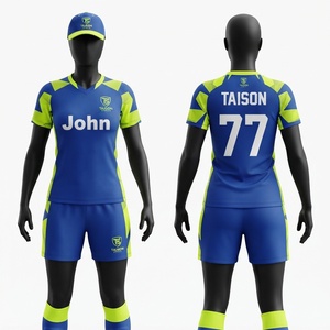 Tenue de football pour hommes, maillot et short de sport en polyester 140 GSM bleu citron, impression par sublimation, logo personnalisé, kit d'équipe respirant - Product Image 1