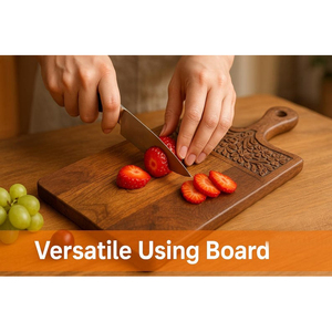 Tabla de cortar de madera de nogal con elegante relieve floral intrincado tallado y mango superior, robusta para cocina, ideal para cortar verduras. - Product Image 6