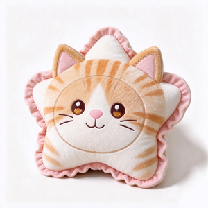 customized Plush Star Shaped <b>Orange</b> Tabby Cat Plush <b>Pillow</b> Cute Embroidered Face Short Plush Comforter - Product Image 1