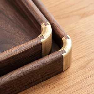 Handcrafted <b>Walnut</b> Wood Serving Tray with Brass Corners Personalized Housewarming Gift Rustic <b>Coffee</b> <b>Table</b> Tray - Product Image 5