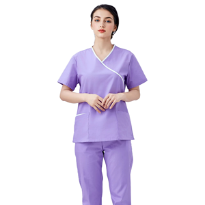 Custom Logo Women's Navy Blue <b>Scrub</b> <b>Set</b> White Piping Cross-Over Design V-Neck Medical Uniform for Nursing and Spa Professionals - Product Image 4