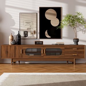 Modern 78-inch <b>TV</b> <b>Stand</b> with Fluted Glass Doors and 2 Drawers for <b>TVs</b> up to 85'' for Living Room Entertainment Cent - Product Image 1