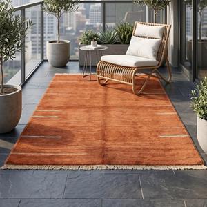 Terracotta Colour Modern Classic Hand Knotted Wool Flat Pile Area Rug Floral Luxury Carpet Fringe - Product Image 5
