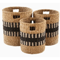 Paniers de rangement décoratifs pliables en jonc de mer et jute, tressés à la main, avec poignées, doublure plastique, imperméables, écologiques, durables et respirants