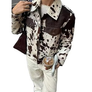 Mantic Enterprises Women's Cow Print Genuine Leather Trucker Jacket Breathable Full Sleeve Turn-<b>down</b> Collar Zipper Closure - Product Image 4