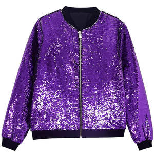 Blousons de baseball à capuche pour femmes, style décontracté, motif uni, brodés, à sequins véritablement brillants, pour le printemps et les concerts - Product Image 3