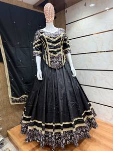 Ensemble Lehenga Choli pour femmes, pur coton, brodé, réversible, tenue de fête, pour mariage et Diwali - Product Image 3