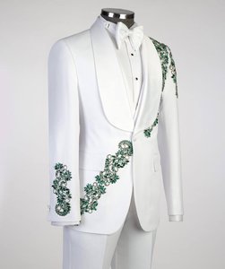 Traje de esmoquin de diseñador blanco para hombre con bordado de cristales verdes – Blazer de lujo para bodas, graduaciones y fiestas formales - Product Image 3