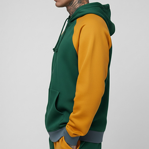 Sweat à capuche zippé vert pour homme, manches raglan, imprimé logo, décontracté, en molleton 100 % coton écologique, coupe oversize, idéal pour l'automne - Product Image 6