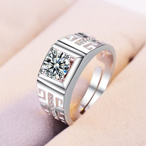 Men's 925 Sterling Silver <b>Cocktail</b> <b>Ring</b> With Round Zircon Prong Setting Geometric Pattern Rhodium Plated Classic Style - Product Image 5