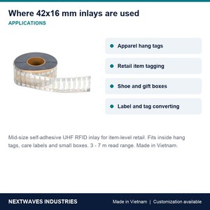 Etiqueta RFID UHF Nextwaves para Superficies Húmedas, 42x16 mm, Chip 7U, Autoadhesiva, 3-7 m, para Etiquetas Colgantes de Ropa y Cajas de Venta Minorista - Product Image 5